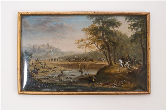 miniature oil depicting a hunting scene - Claude-Joseph Vernet