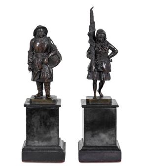 Pair of Patinated Bronze Sculptures