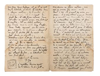 Lettre autographe signée à son ami Émile Bernard. [Le Pouldu août 1889]. Illustrée d'un croquis original