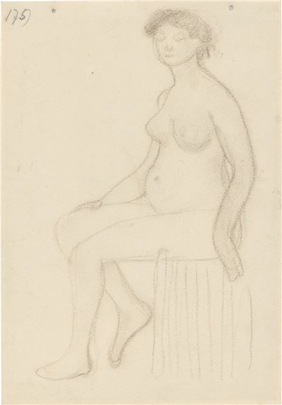 Sitzender Akt auf Podest nach links by Paula Modersohn-Becker, 1903/05