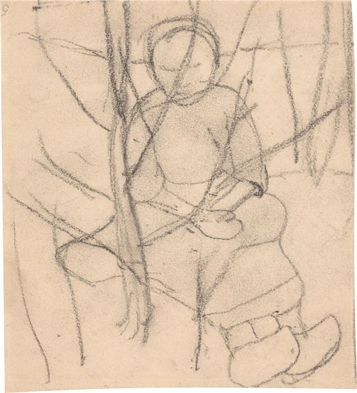 Sitzendes Mädchen hinter kahlem Baum by Paula Modersohn-Becker, Circa 1903
