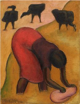 Woman Washing Clothes in a River Among Buzzards - Diego Rivera