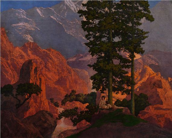 Solitude (Girls Viewing a Magnificent Landscape by Maxfield Parrish, Executed in 1911
