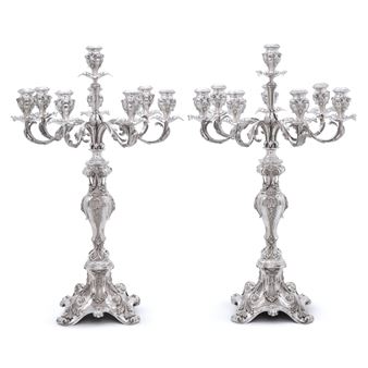 A pair of Italian eight-light silver candelabra, l.M.A. di GUERCI & Co., Alessandria, mid-20th century