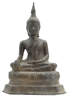 Vintage Thai Bronze Seated Earth Touching Buddha - Thai School, 19th Century
