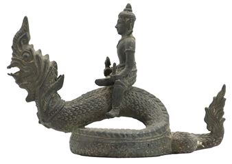 Vintage Thai Bronze Buddha Riding Naga