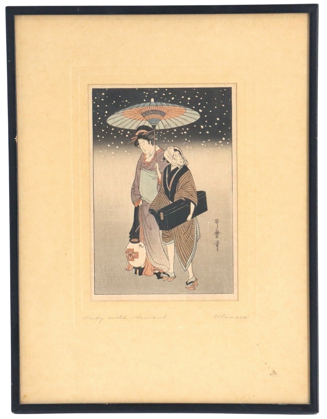 Artwork by Kitagawa Utamaro, Lady with Servant, Made of Woodblock Print