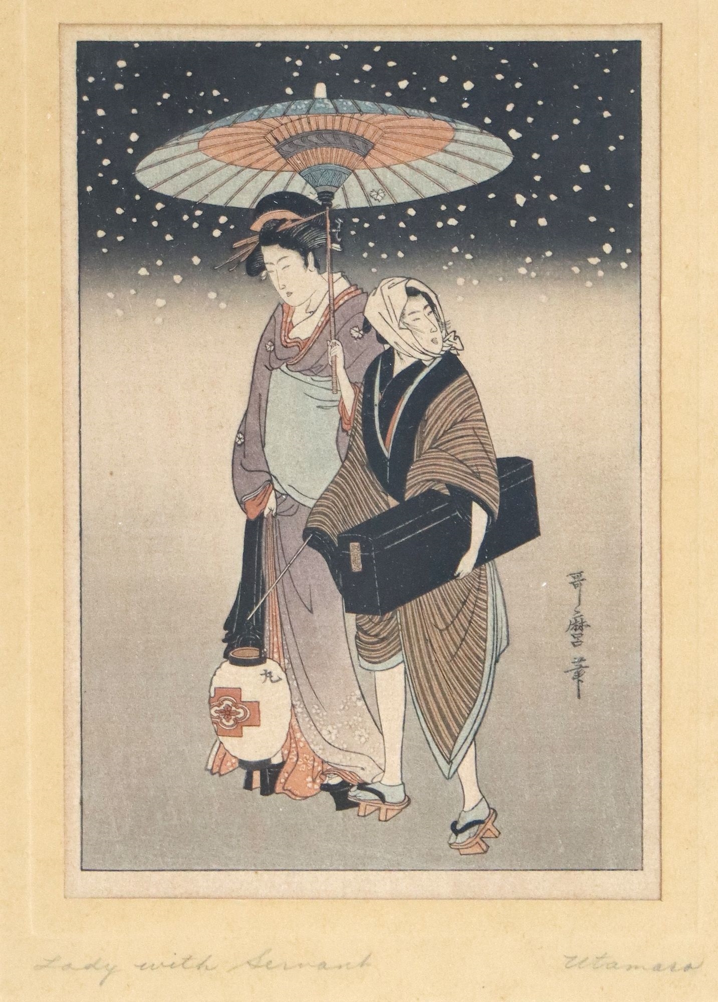Artwork by Kitagawa Utamaro, Lady with Servant, Made of Woodblock Print