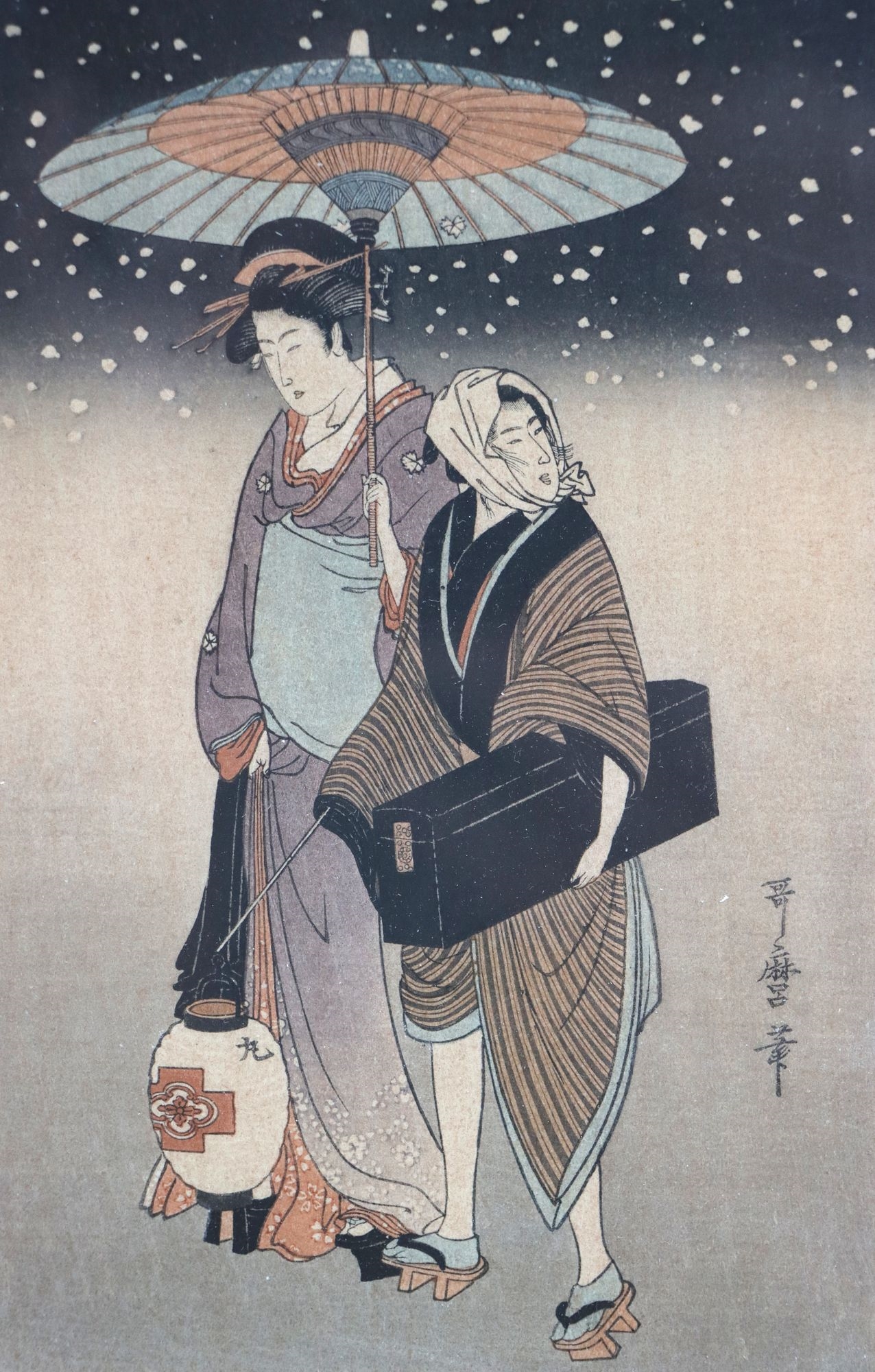 Artwork by Kitagawa Utamaro, Lady with Servant, Made of Woodblock Print