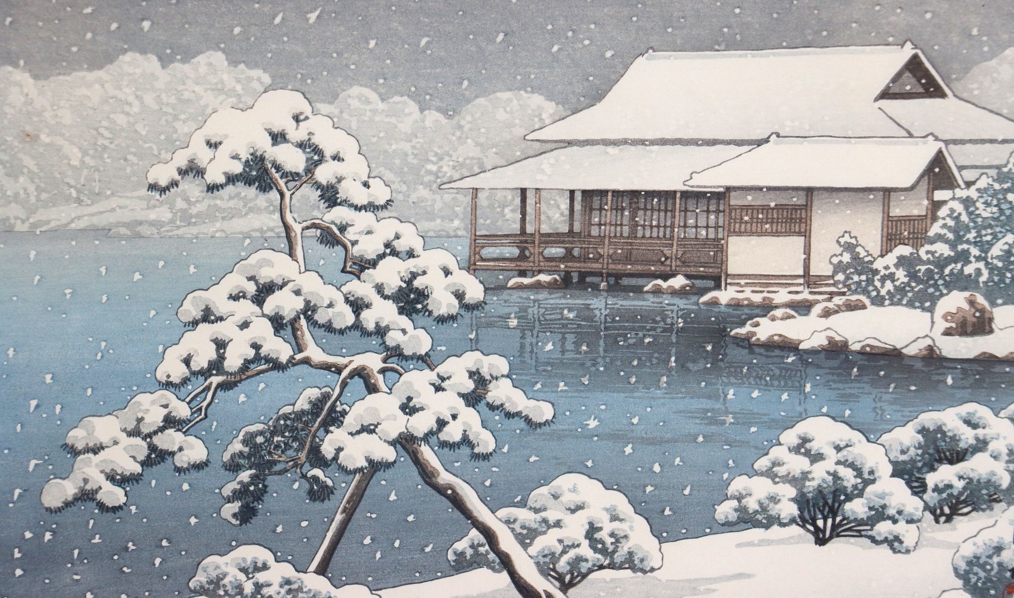 Artwork by Hasui Kawase, Snow at Kiyosumi Garden, Made of Woodblock Print