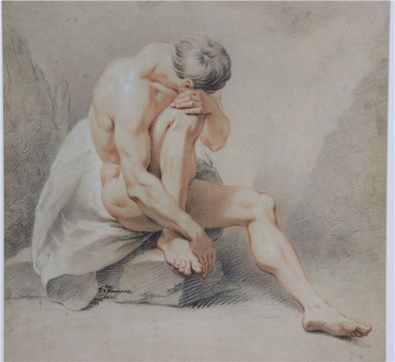 Jaques de Favanne | Chalk Drawing of a Nude Man in Contemplation (1733 ...