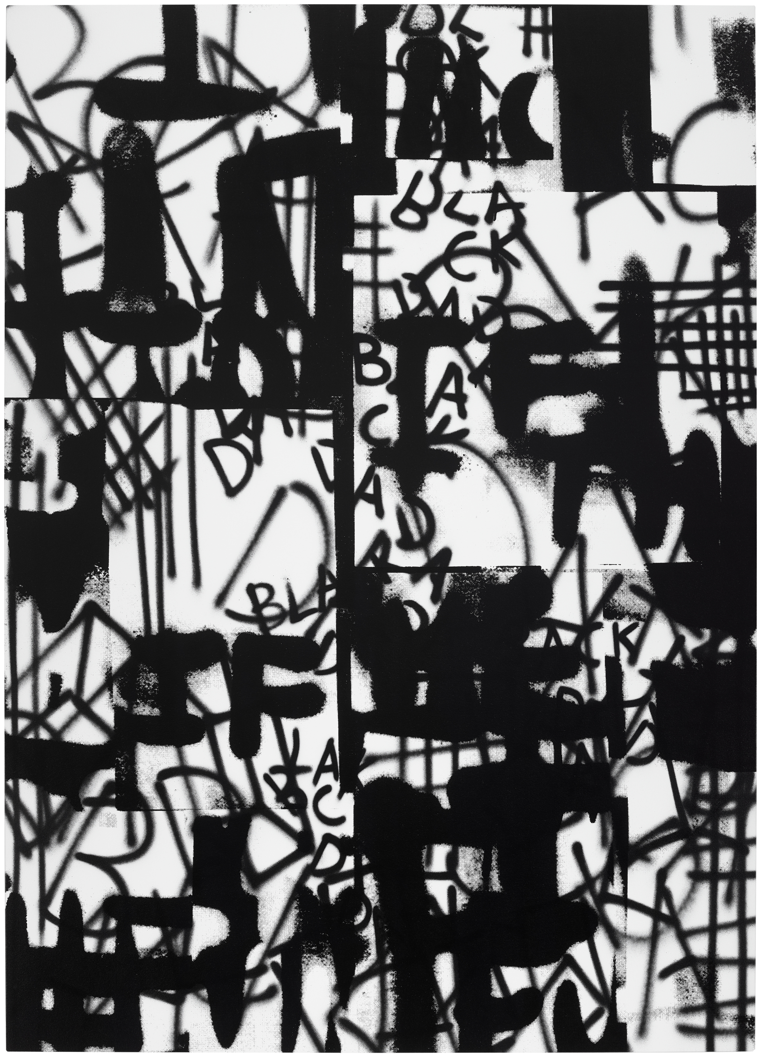 Artwork by Adam Pendleton, OK DADA OK BLACK DADA OK (ALL WE GOT, Made of spray paint on canvas