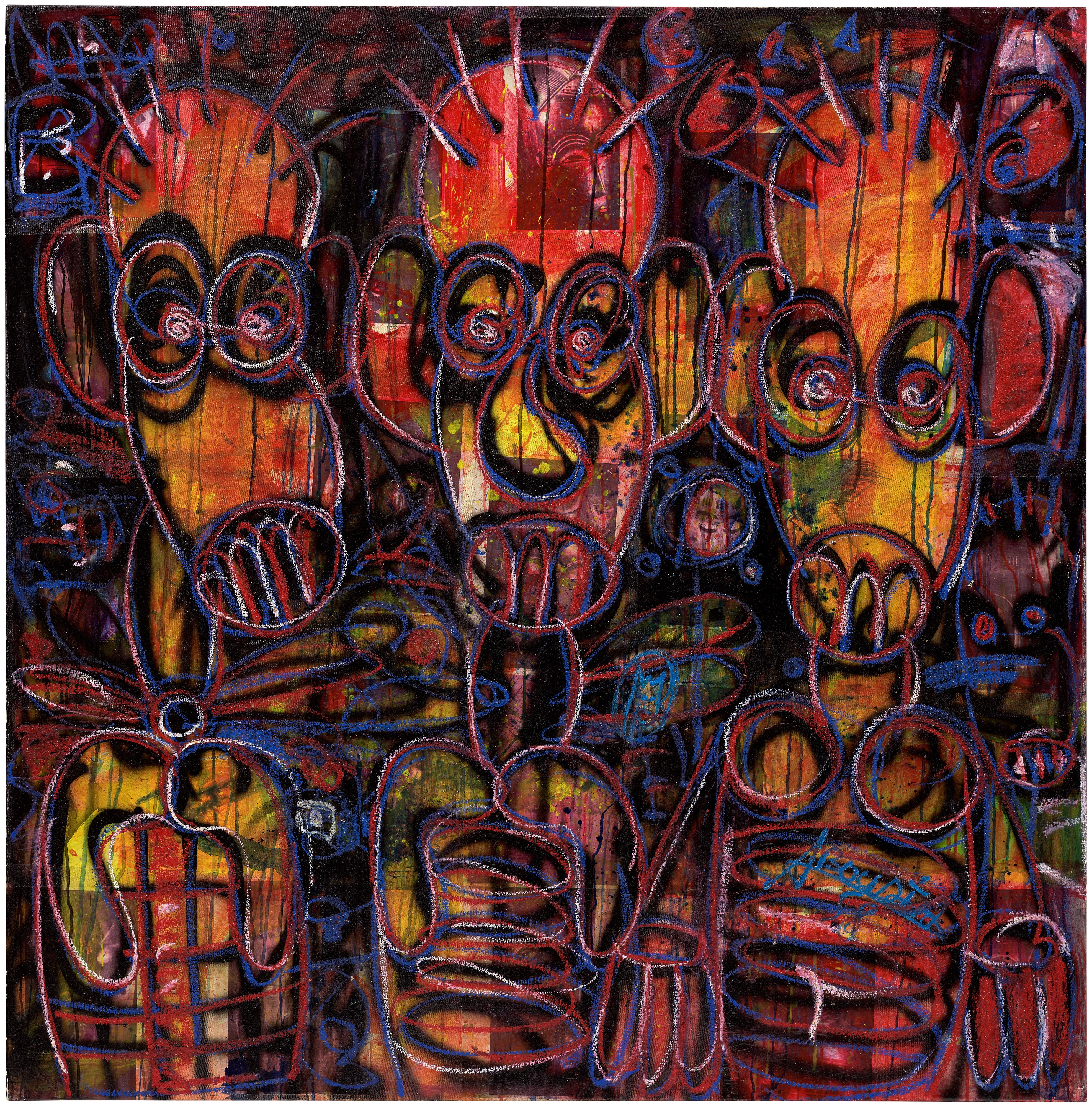 Artwork by Aboudia, Untitled, Made of printed paper collage on canvas