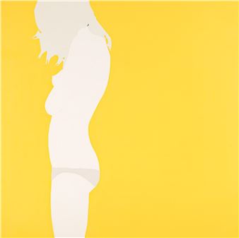 A minimalist profile silhouette of a person in white against a solid yellow background.