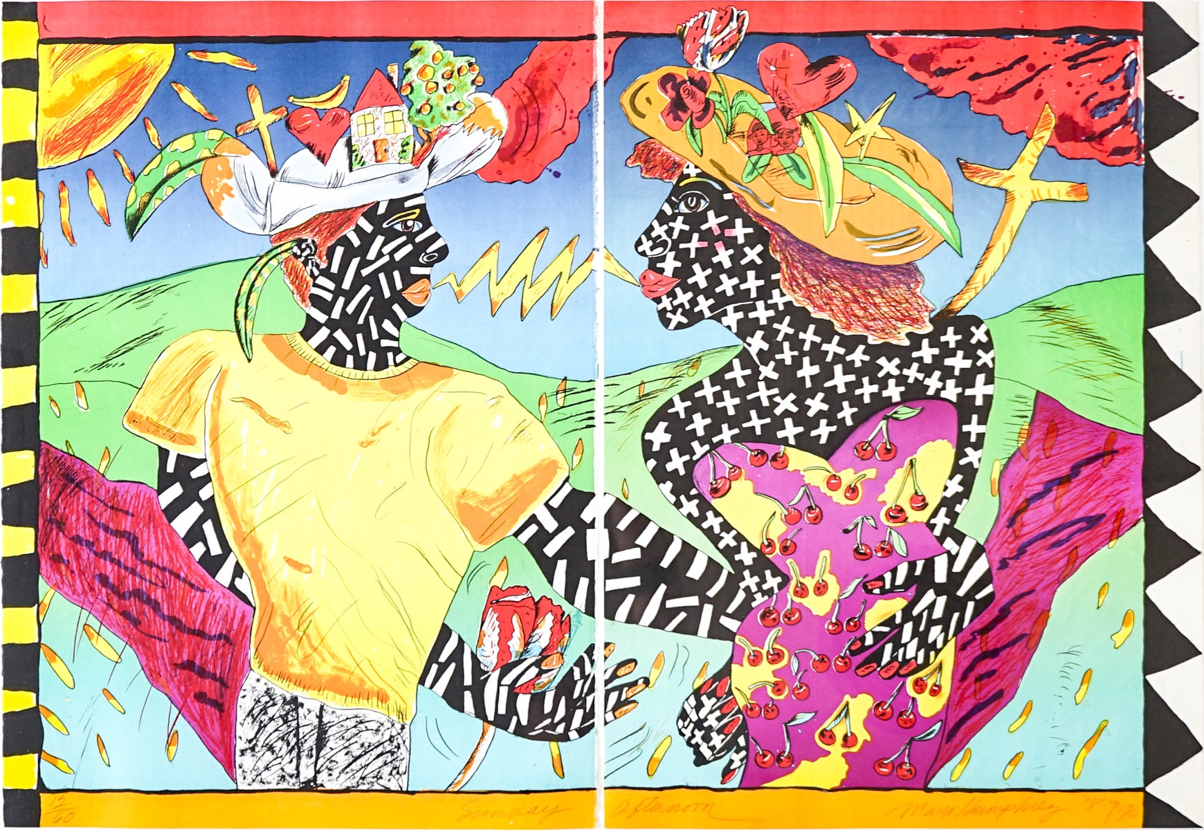 Artwork by Margo Humphrey, Sunday Afternoon, Made of Offset Lithograph/Serigraph And Hand Coloring On Paper