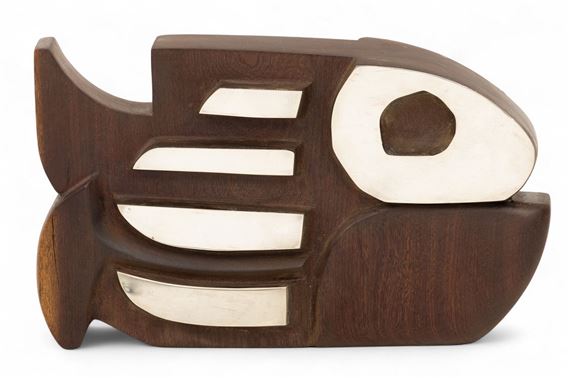 Silver Accent Carved Wood Fish Sculpture - Alfredo Zalce