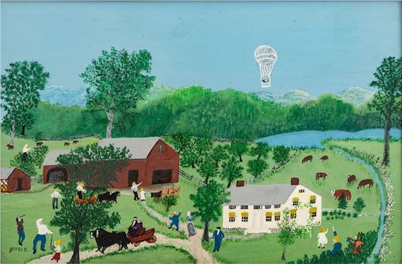 Balloon Landing in Cambridge, 1806 - Grandma Moses