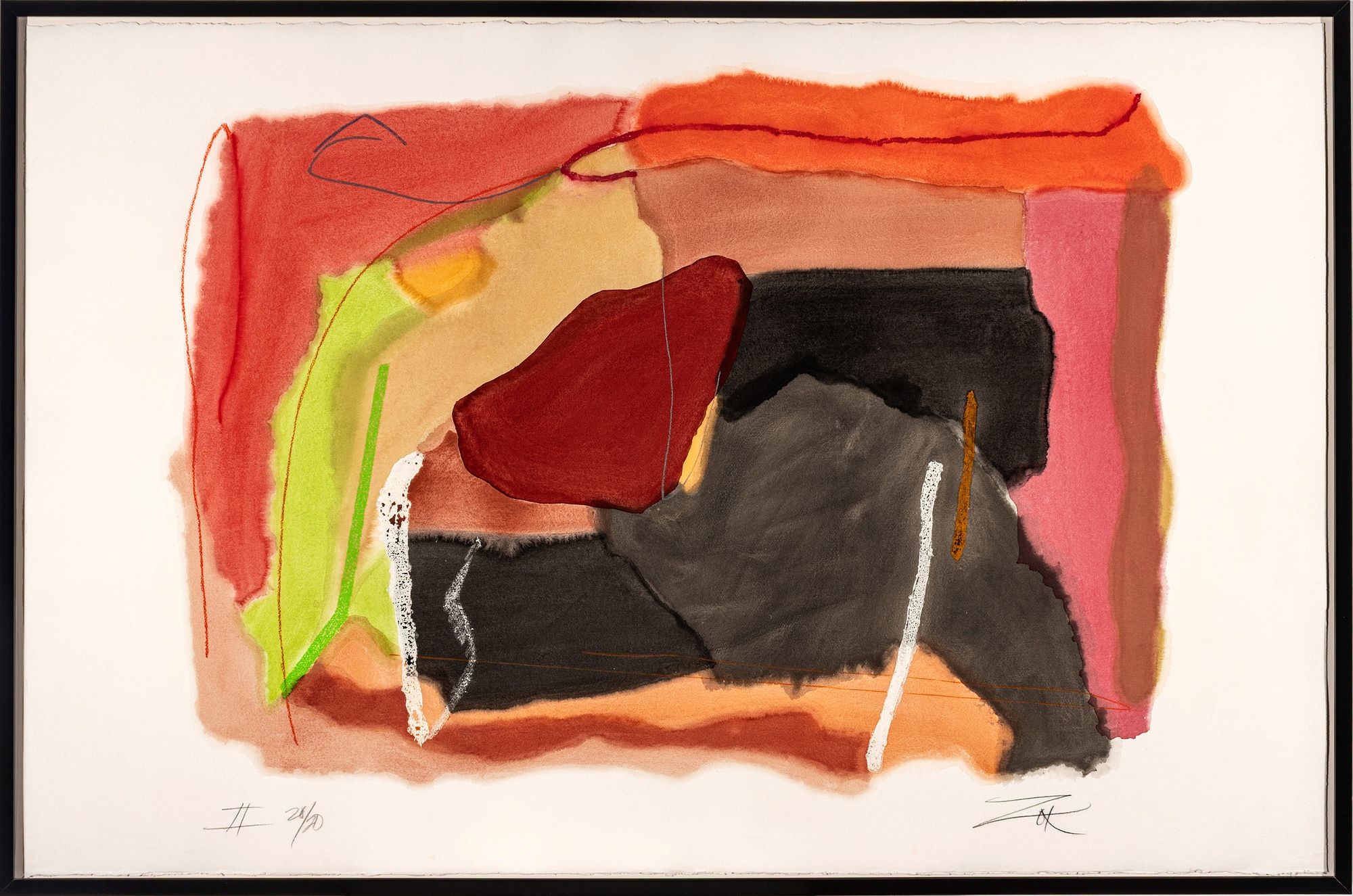 Artwork by Larry Zox, Untitled, Made of Mixed Media, Watercolor Pochoir, And Oil Stick Wax, Water-Based Crayons, On Heavy Arches Museum Watercolor Rag Paper