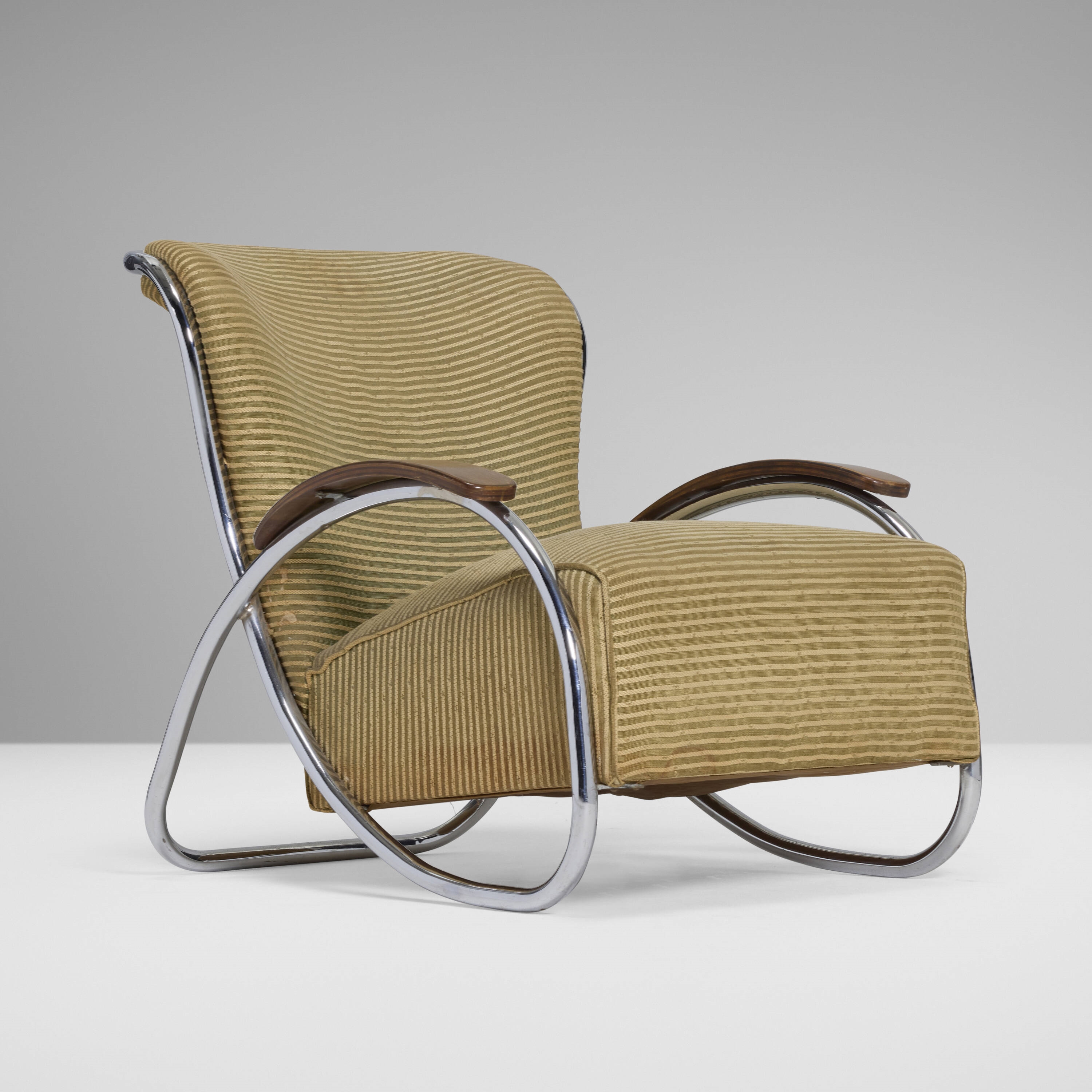 Artwork by Kem Weber, Lounge chair, model LC-52-A, Made of Chrome-Plated Steel, Beech, Upholstery