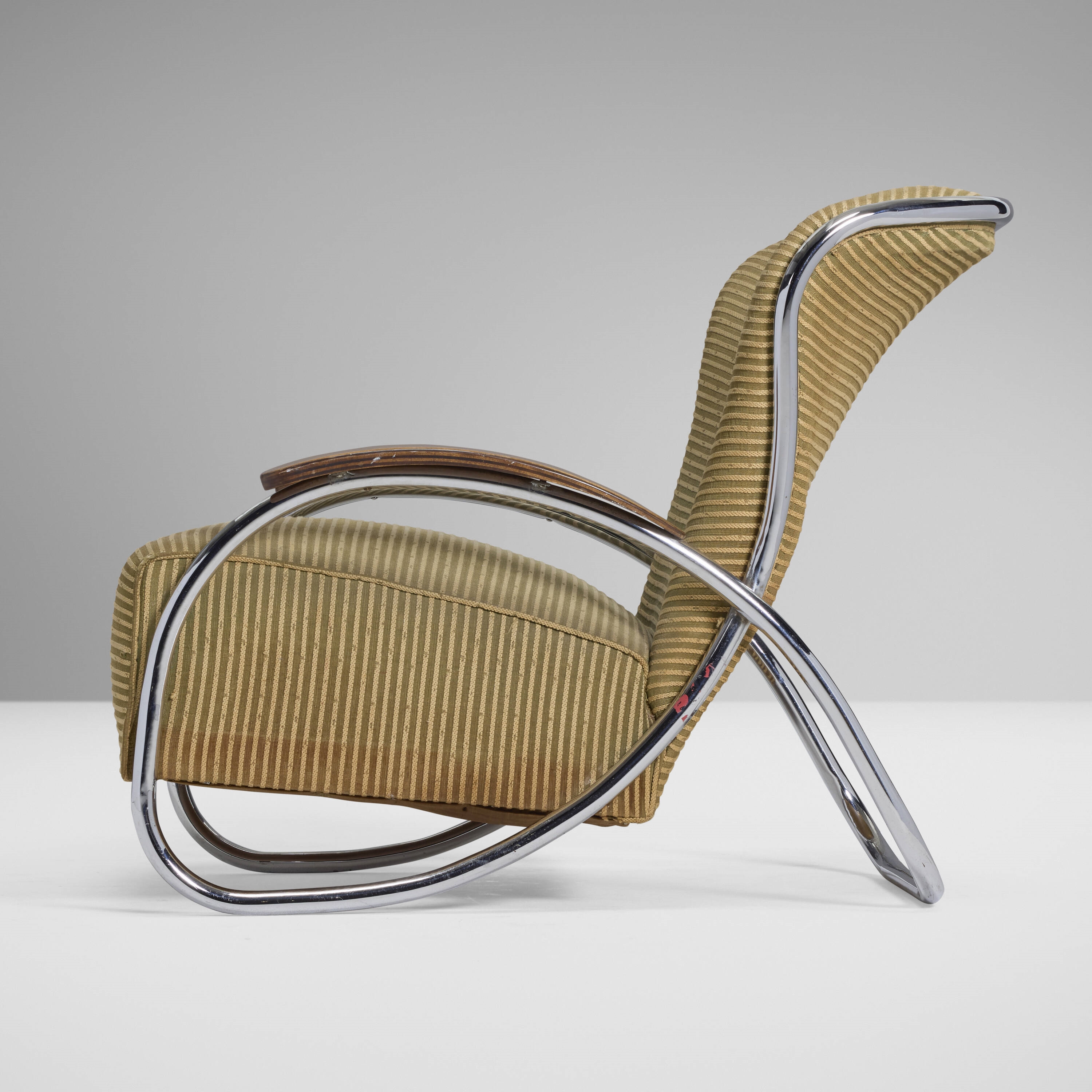 Artwork by Kem Weber, Lounge chair, model LC-52-A, Made of Chrome-Plated Steel, Beech, Upholstery