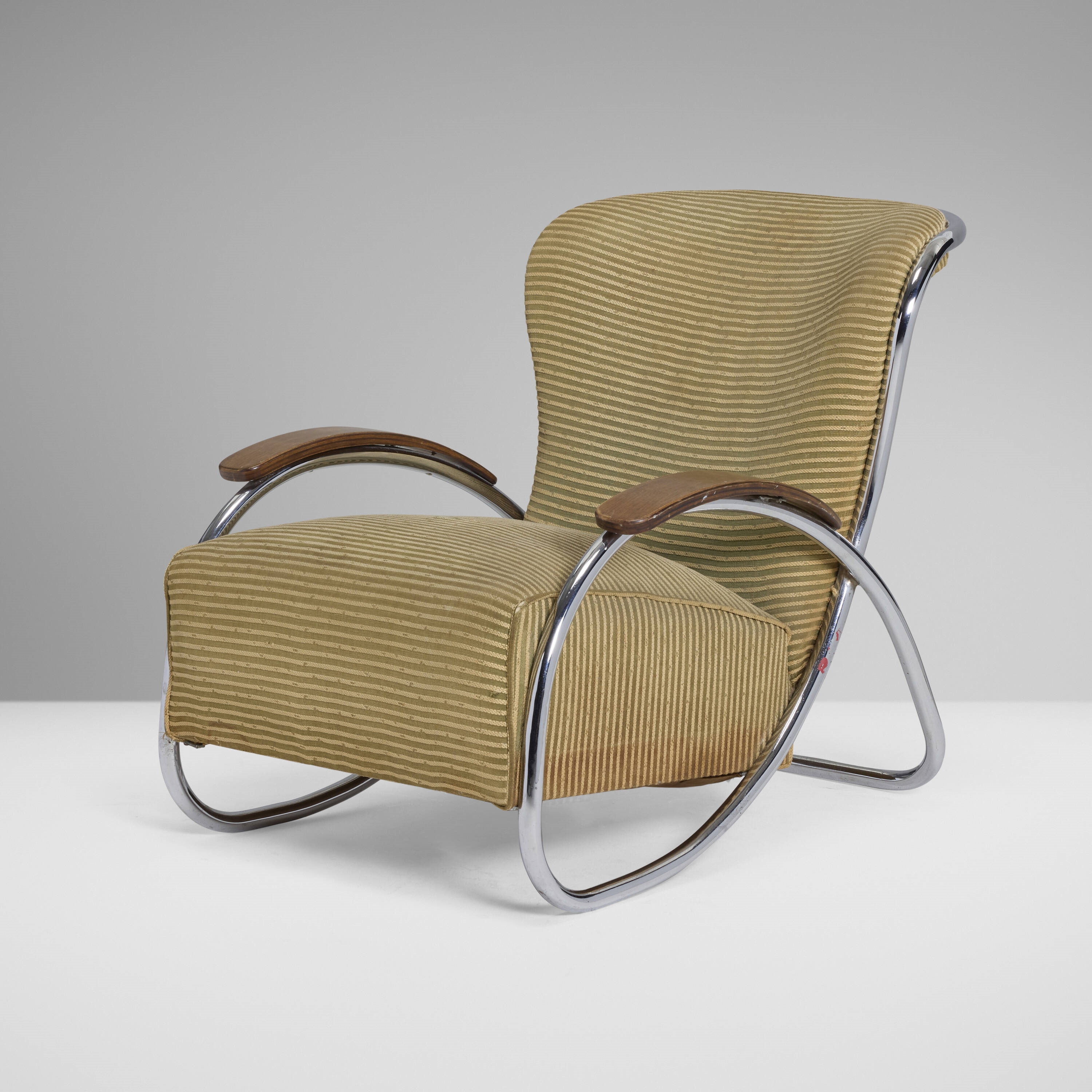 Artwork by Kem Weber, Lounge chair, model LC-52-A, Made of Chrome-Plated Steel, Beech, Upholstery