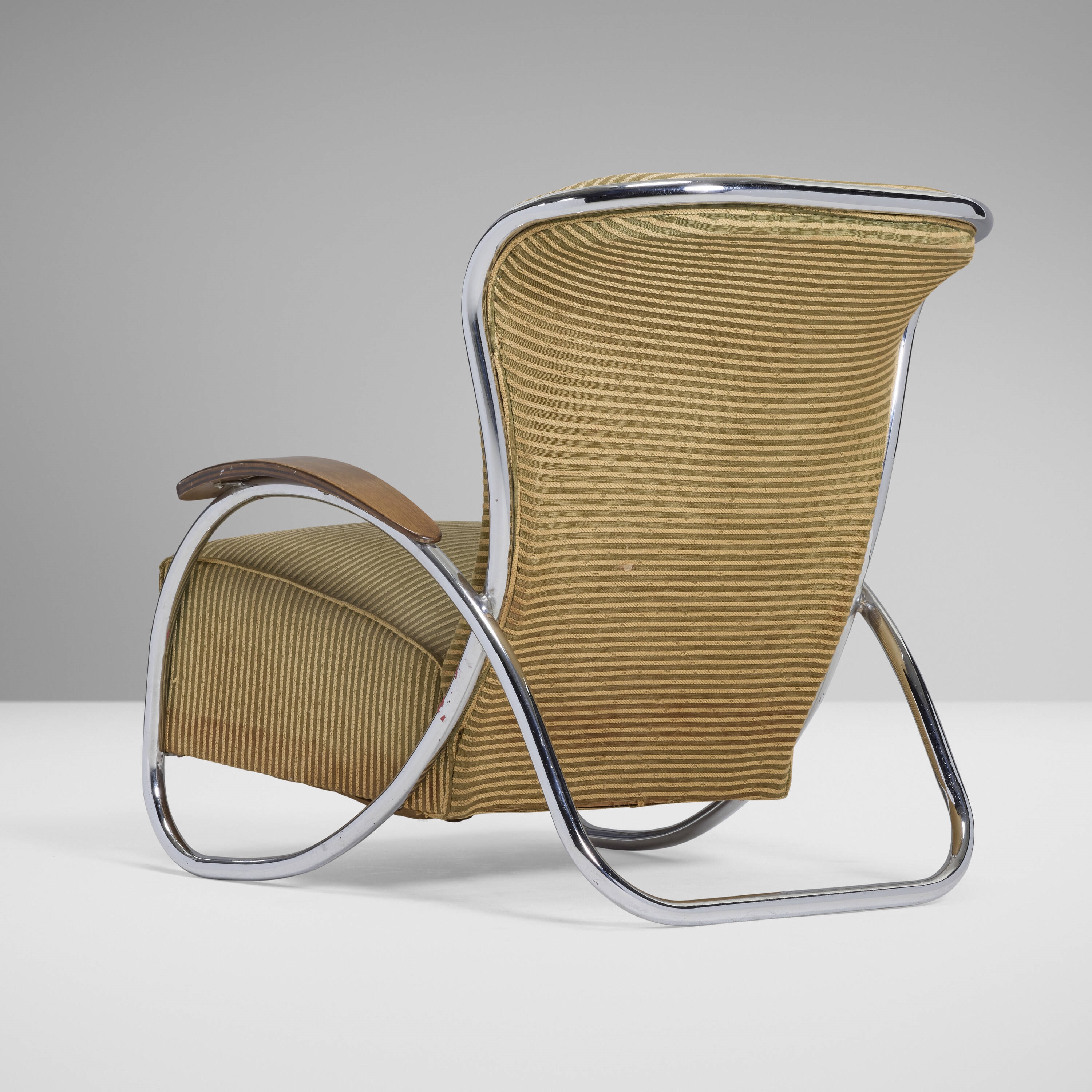 Artwork by Kem Weber, Lounge chair, model LC-52-A, Made of Chrome-Plated Steel, Beech, Upholstery