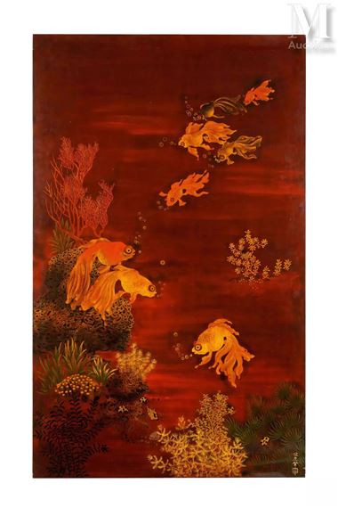 Poissons rouges avec l'abondance by Pham Hau, vers 1950