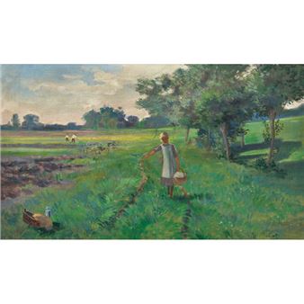 Feldlandschaft mit Bauernmädchen. - Louis Constant Guillaume