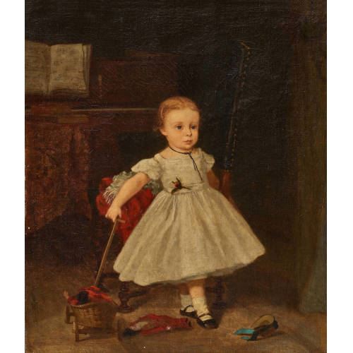 Porträt eines Mädchens mit Puppenwagen. - Benjamin Vautier the Elder