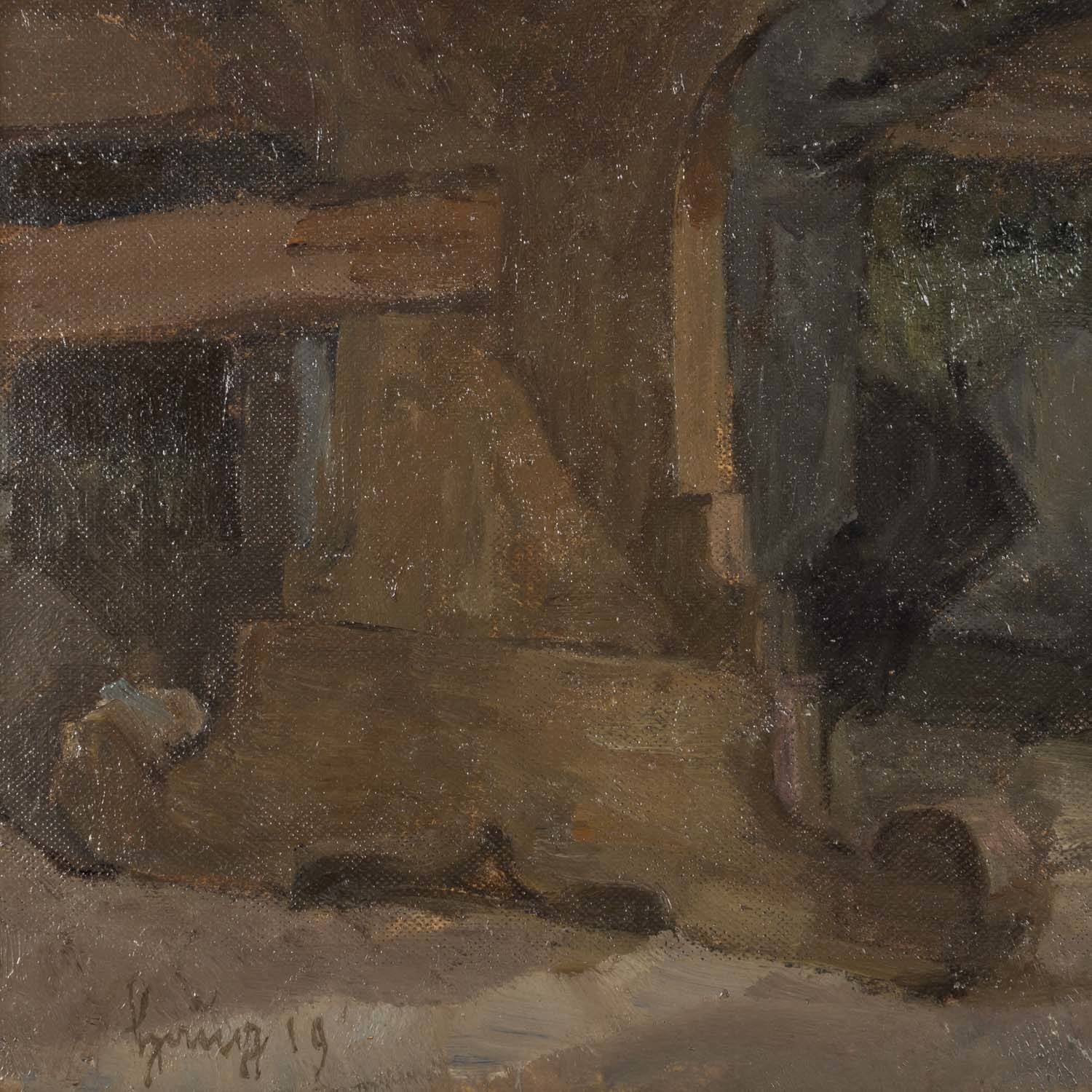 Artwork by Robert Von Haug, Kleine Herberge, Made of Oil On Cardboard