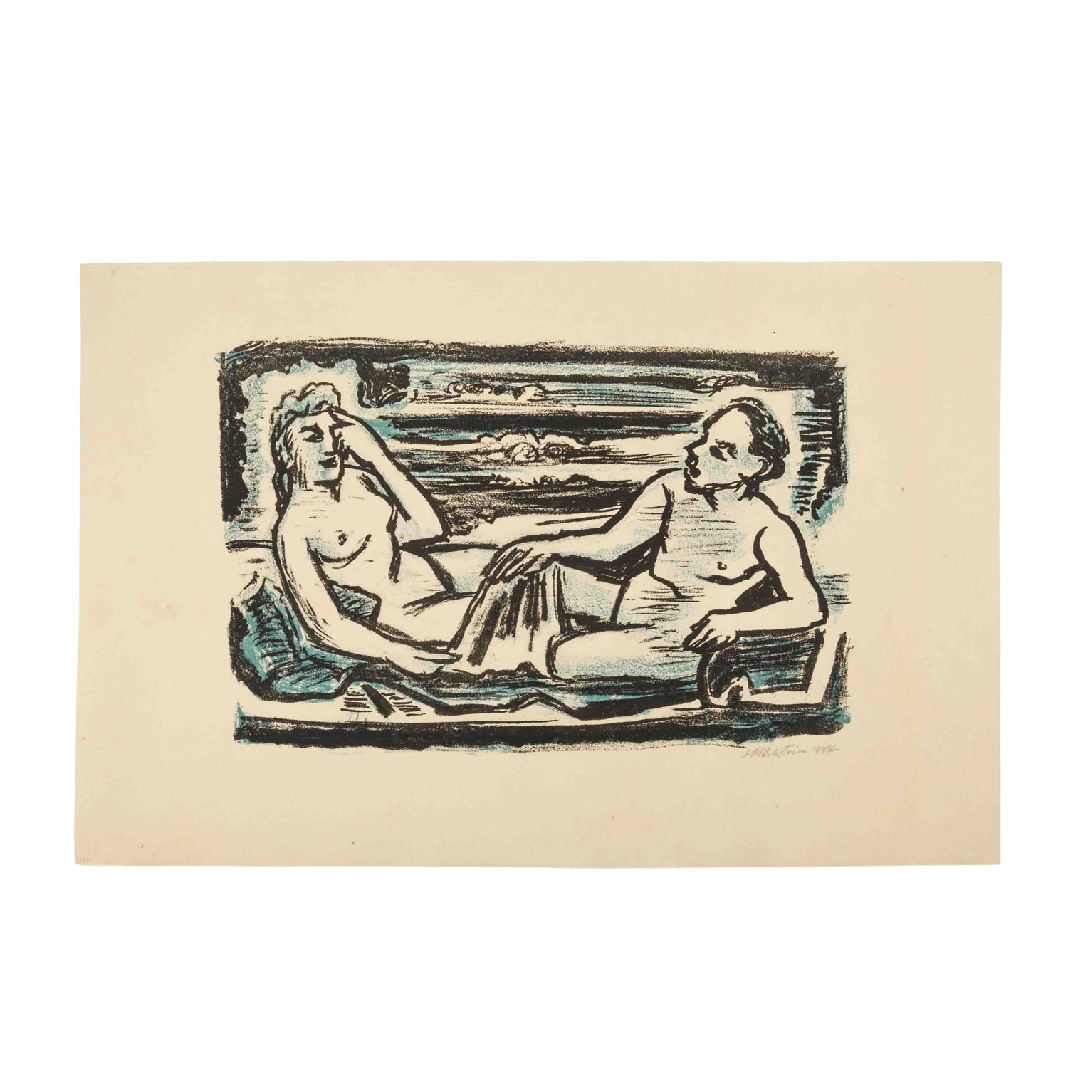 Artwork by Max Pechstein, Auf dem Lager, Made of Lithographie/Papier