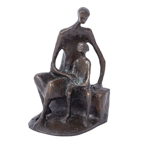 Manfred Welzel | Junge Frau mit Kind auf einer Bank | MutualArt