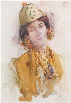 A Portrait Set La Belle Juife (Beautiful Jewess) 1903 (Pair - Frances Hodgkins