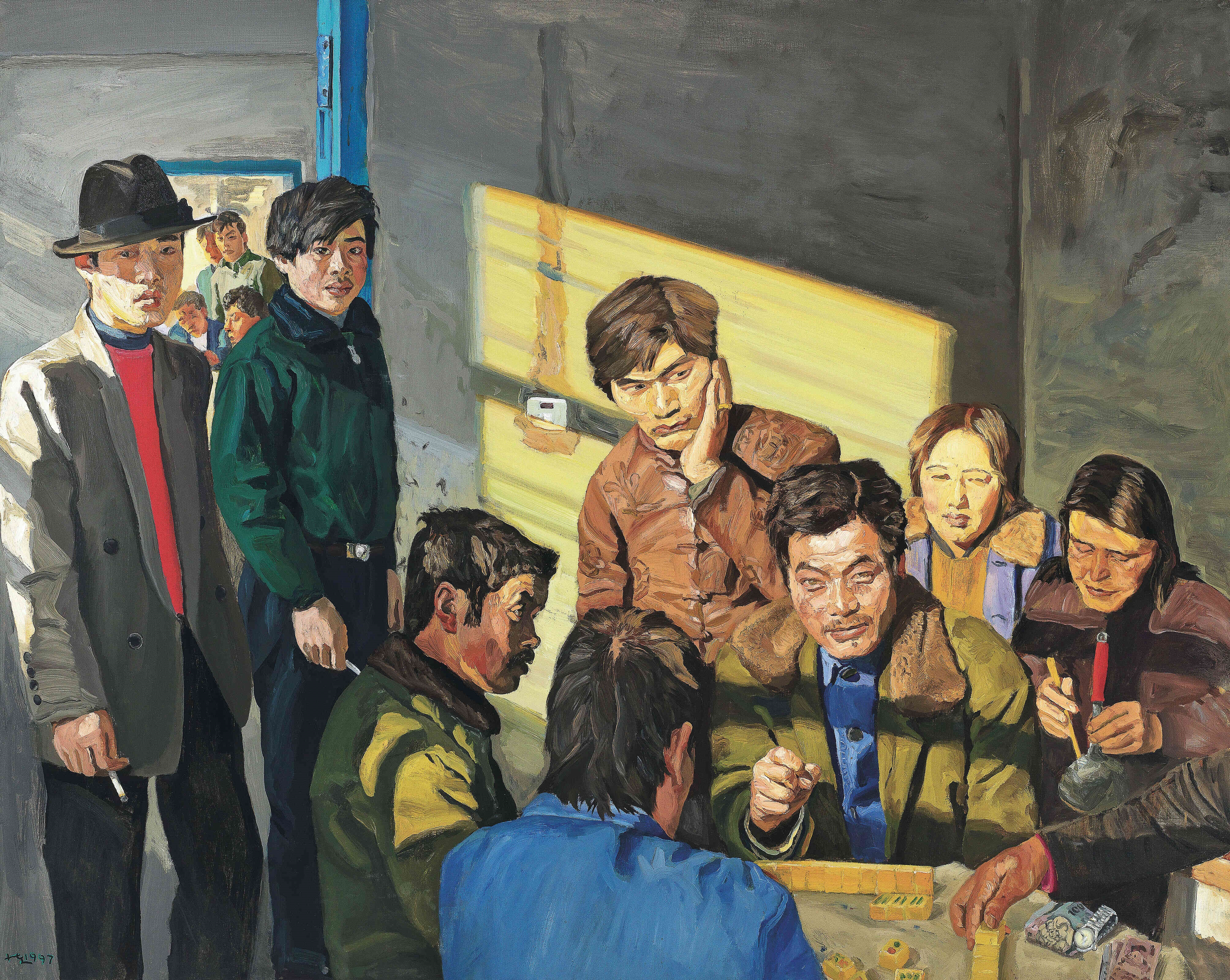 Artwork by Liu Xiaodong, PLAYING MAHJONG, Made of oil on canvas