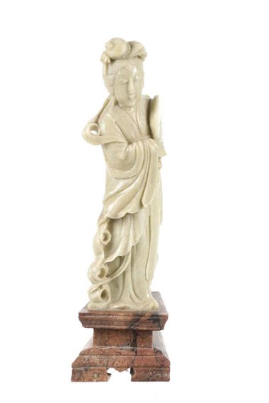 Quan Yin Carved Soapstone & Marble Base Sculpture - Yin Quan