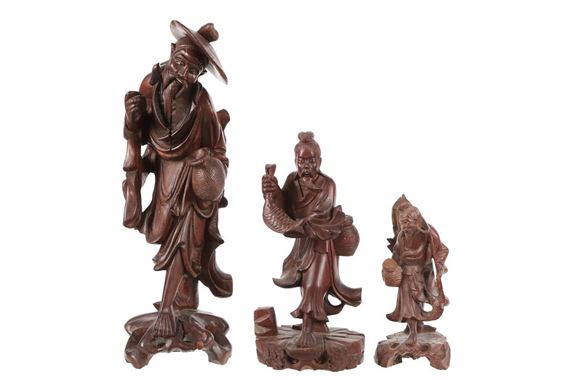 Chinese Hand Carved Wood Mud Man Sculptures by Chinese School, 20th century