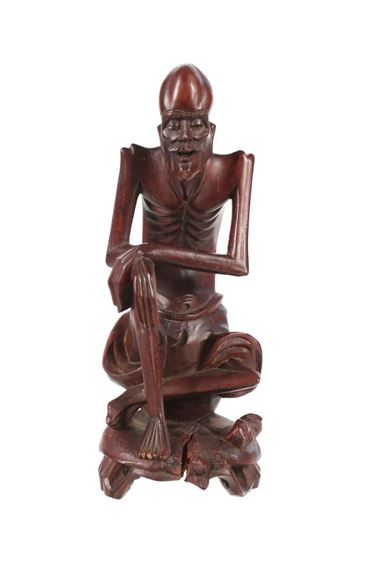 Carved Wood Chinese Wise Man Sculpture by Chinese School, 20th C