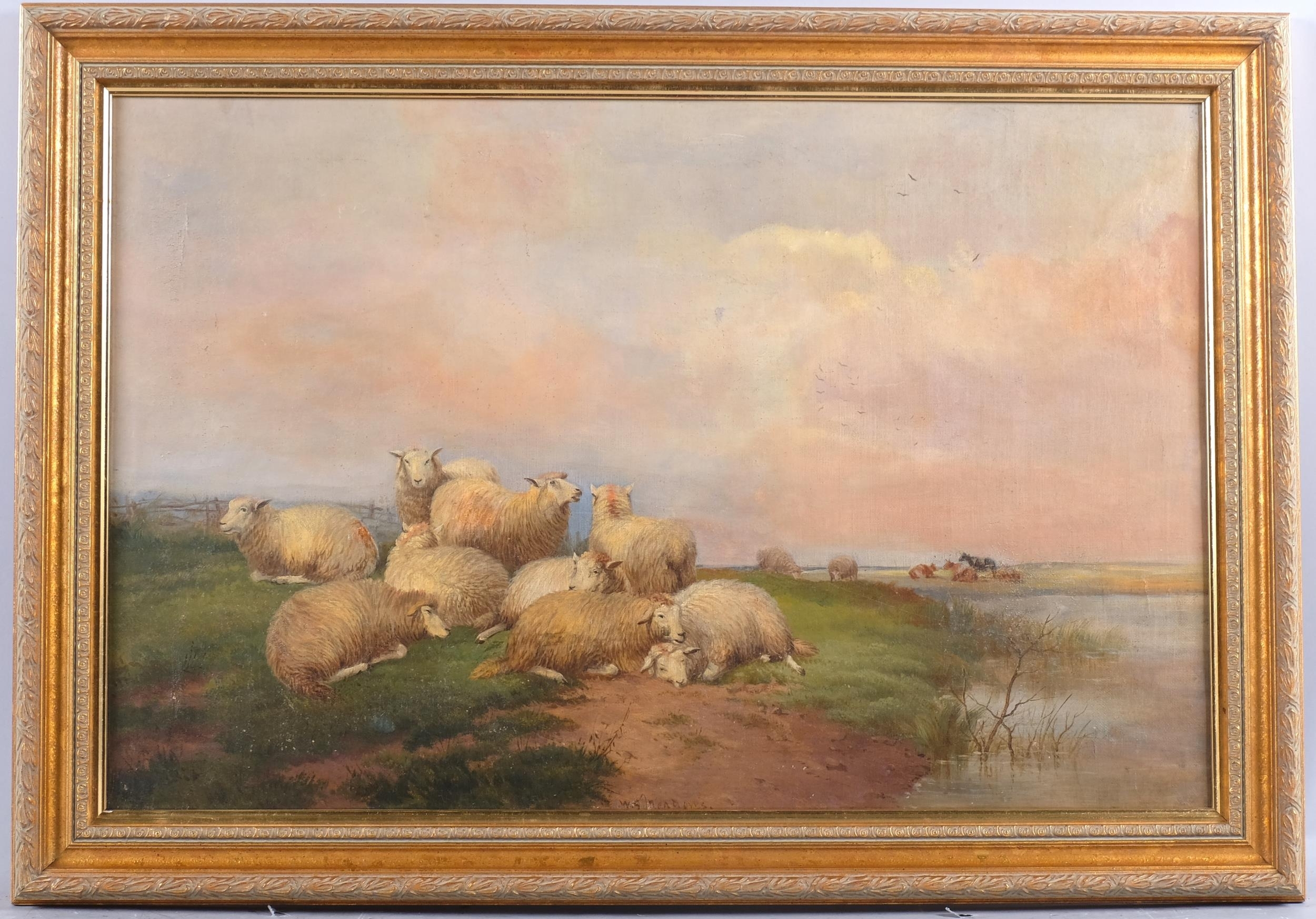 Artwork by William Meadows, sheep on a hilltop, Made of Oil On Canvas