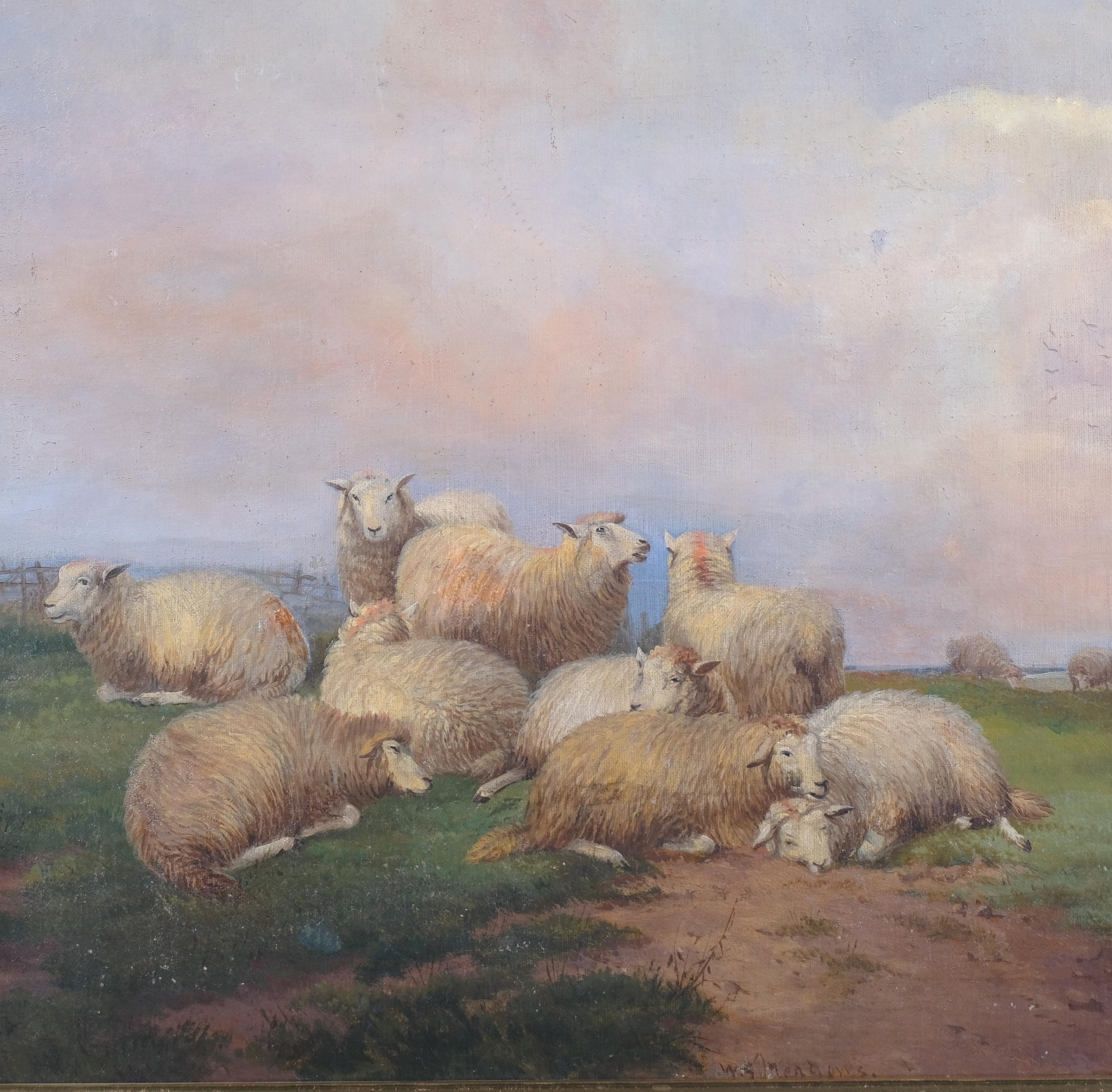 Artwork by William Meadows, sheep on a hilltop, Made of Oil On Canvas