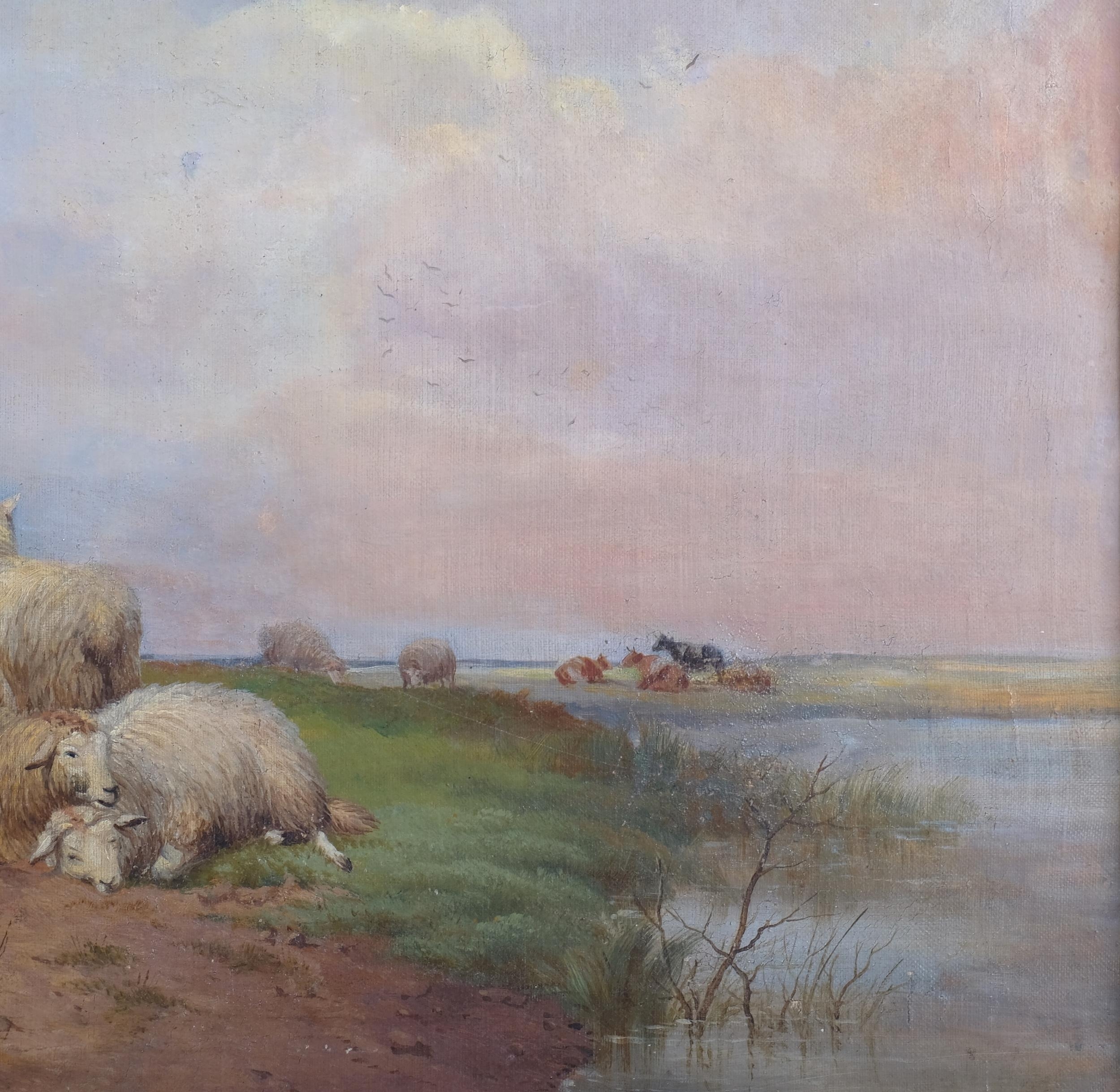 Artwork by William Meadows, sheep on a hilltop, Made of Oil On Canvas