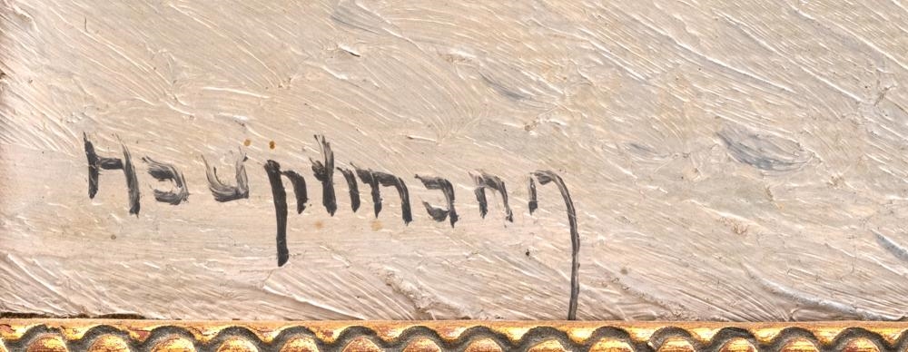 Artwork by Karl Hauptmann, Wintry Black Forest landscape with snow-coverd farm houses and stream course, Made of Oil/Cardboard