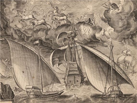 Two Galleys sailing behind an armed Three-Master with Phaeton