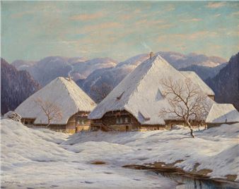 Winterliche Schwarzwaldlandschaft mit schneebedeckten Bauernhöfen