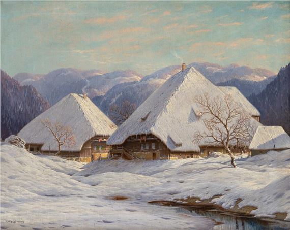 Winterliche Schwarzwaldlandschaft mit schneebedeckten Bauernhöfen