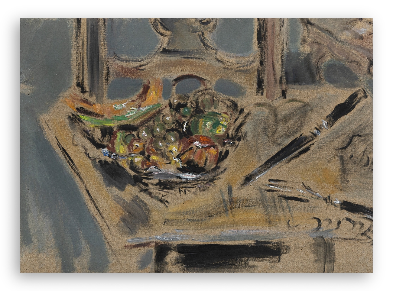 Artwork by Filippo de Pisis, Natura morta con frutti, Made of Olio Su Cartone