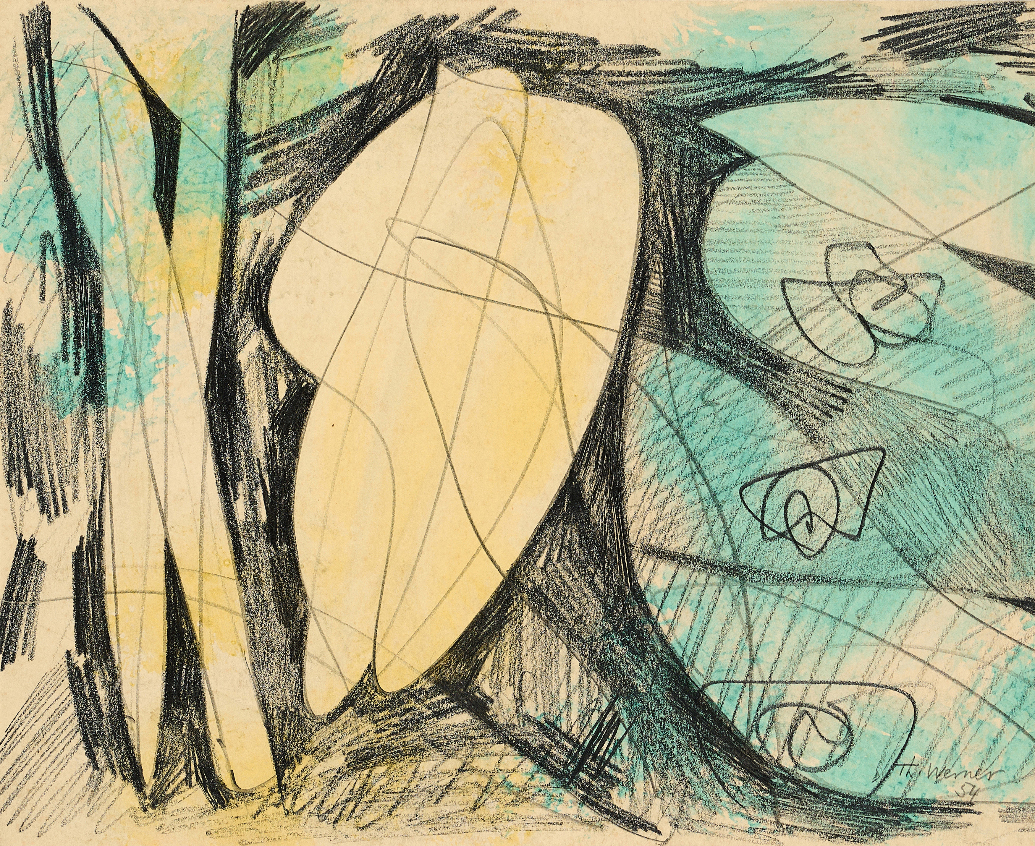 Artwork by Theodor Werner, Untitled, Made of Pencil And Watercolour On Thin Card