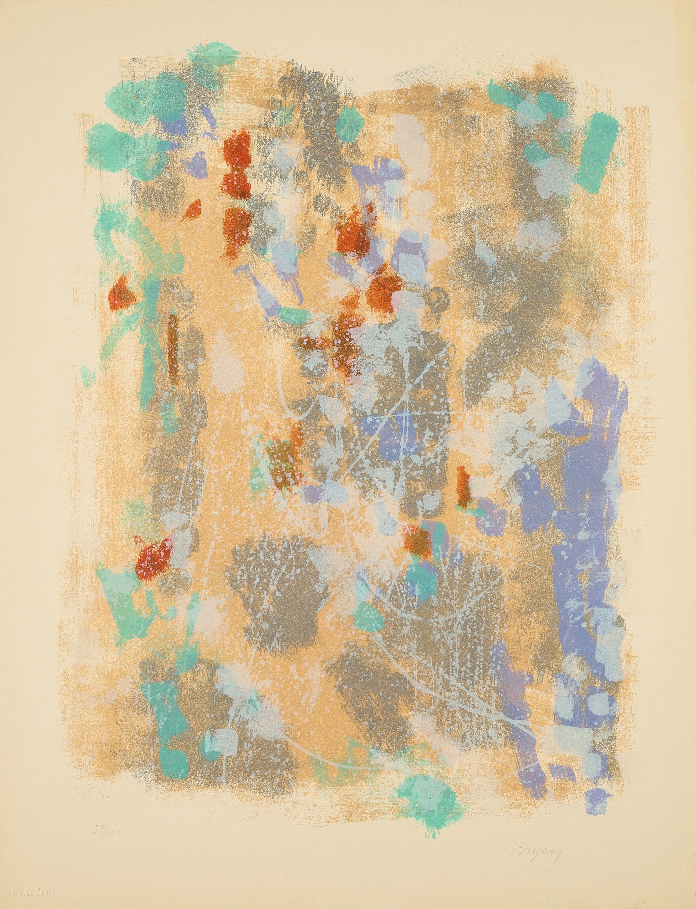 Artwork by Camille Bryen, Mixed lot of 4 prints, Made of 3 Colour Lithographs And 1 Colour Etching, On Bfk Rives (Watermark) (3 Sheets) And Arches France (Watermark) (1 Sheet)