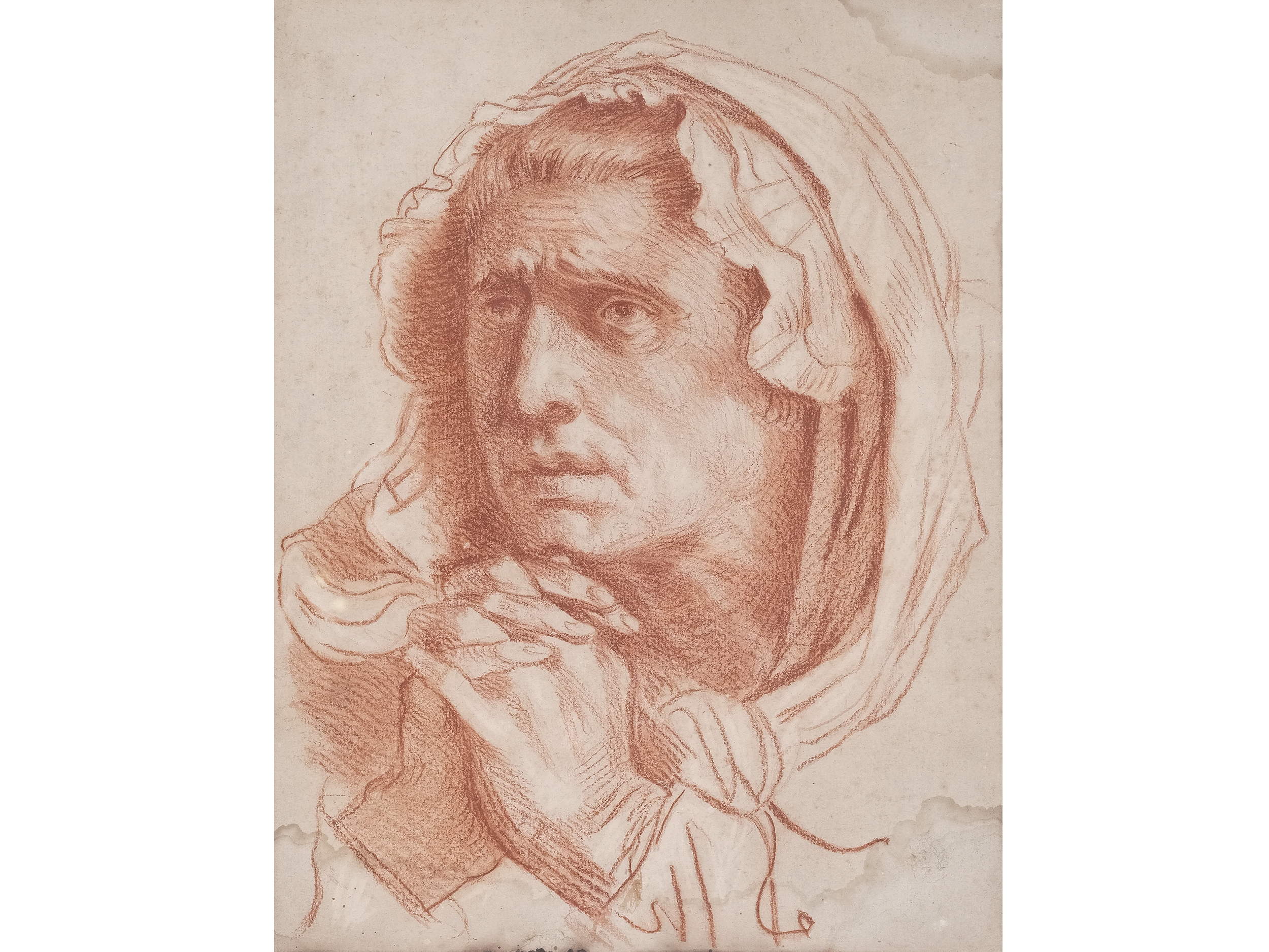 Artwork by Jean-Baptiste Greuze, Study, Made of Red Chalk Drawing On Paper
