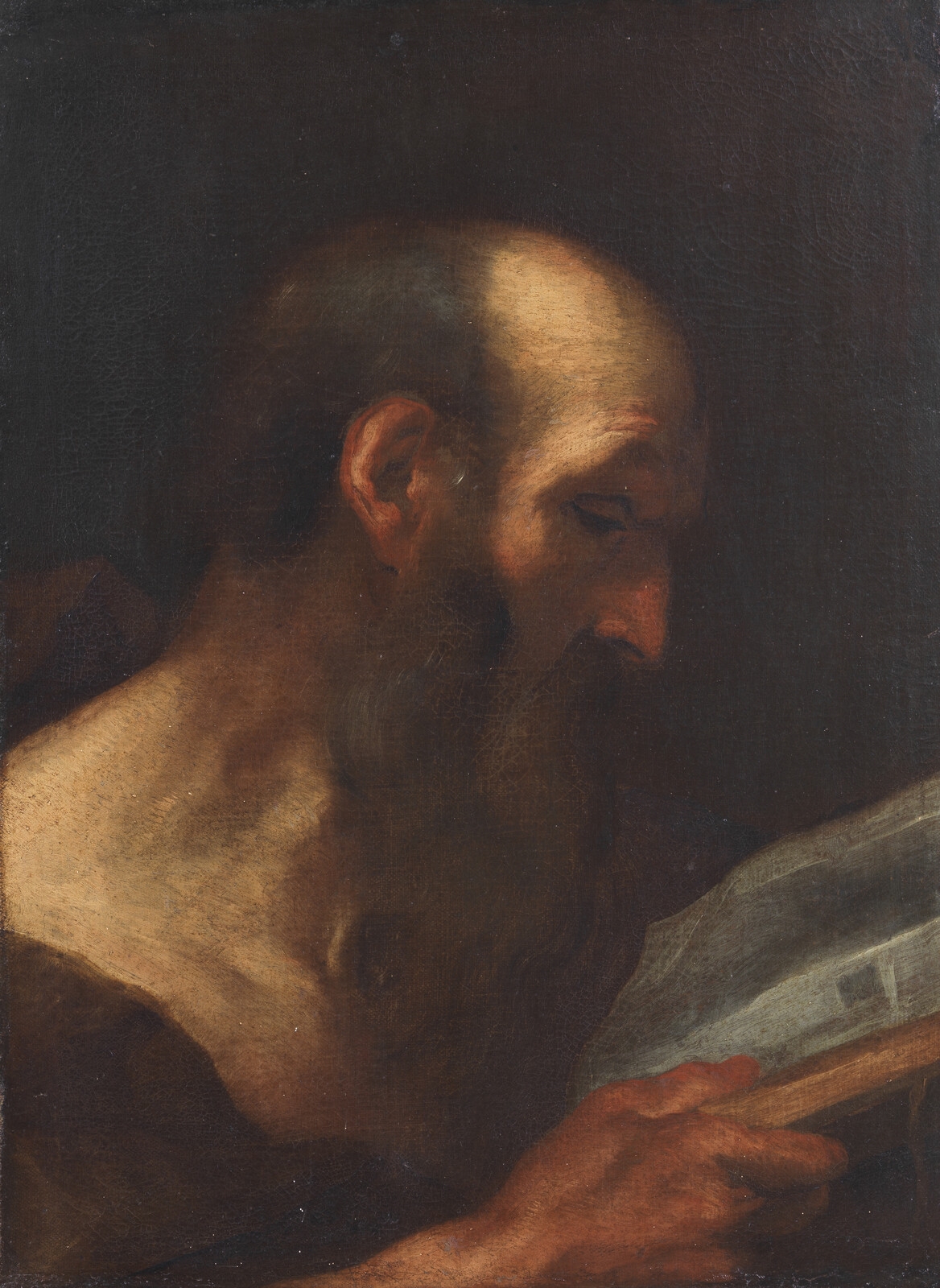 Artwork by Italian School, 17th Century, Head of a saint or evangelist, Made of Oil On Canvas