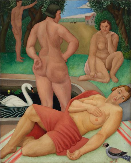 Bathers by the swan pond by Mats Mason, 1923